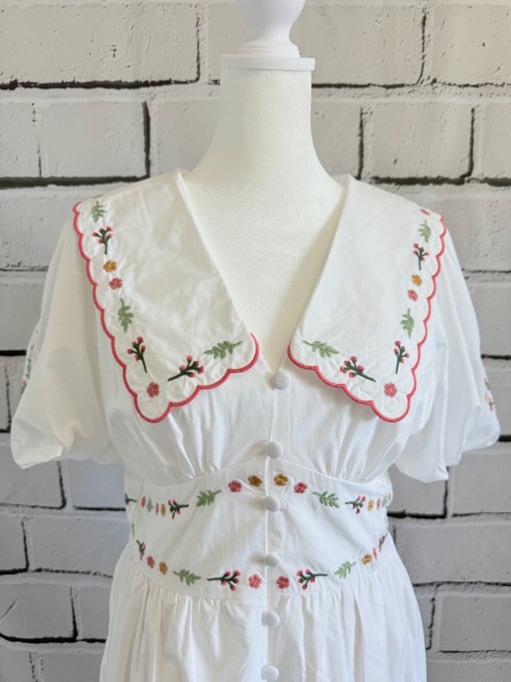 NWT Caroline Constas White Floral Embroidered Puff Sleeve Mini Dress Size 6 - Picture 6 of 16